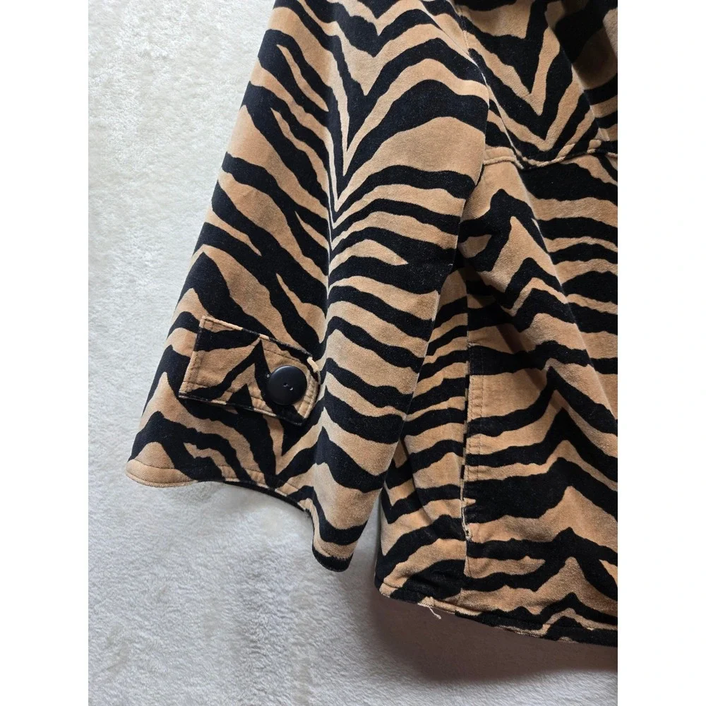Patrick Christopher Tiger Print Cotton Jacket Tan Black Animal Print XL Boxy
